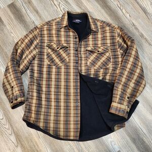 Sapko Five Brother Mens L Fleece Lined Flannel Shirt Brown Tan Button Up Heavy